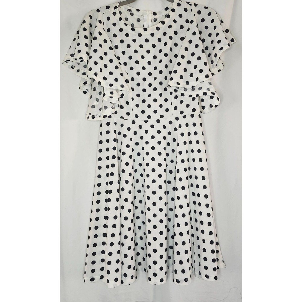 Retro Polka Dot White Dress A-Line Butterfly Sleeve 50s Coquette Cottagecore S/M